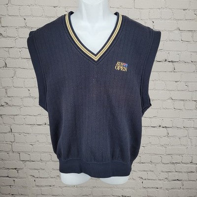 VTG Australian Open Navy Embroidered Logo V Neck Sweatshirt Vest Small S