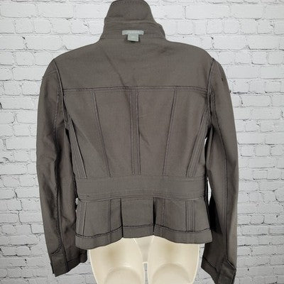Ann Taylor Brown Cotton Blend Stretch Buttoned Collared Unlined Jacket Size 6
