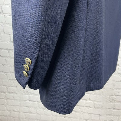 VTG Just Men’s Navy Textured 2 Gold Button Ventless Blazer Sport Coat Size 42L