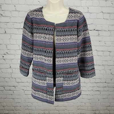 Bobeau Multicolor Aztec Print Open 3/4 Sleeve Pockets Unlined Jacket Size XS