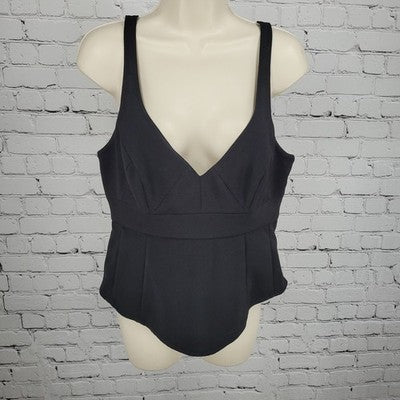 Tome Black Strappy Lightly Padded Plunge V Neck Side Zip Tank Top Size 6