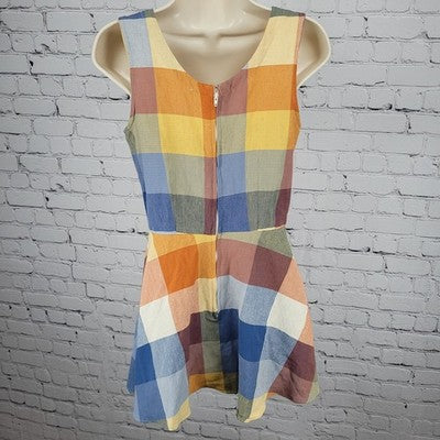 Mata Traders Multicolor Check Sleeveless Buttoned Zip A Line Mini Short Dress XS