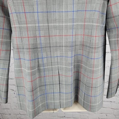 Lewit Grey Wool Stretch Glen Check 1 Button Vented Notch Blazer Suit Jacket 8