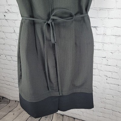 VTG Lisa Jo Dark Green Short Sleeve Tie Back Gold Buttoned Dress Small S