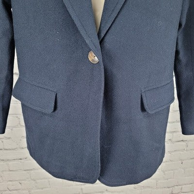 VTG Liz Sport Claiborne Navy Wool Button Notch Lined Blazer Suit Jacket Size 6P