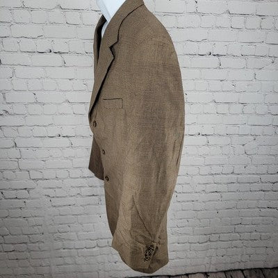 Lauren Ralph Lauren Brown 100% Wool Check 3 Button Blazer Sport Coat 41T *holes