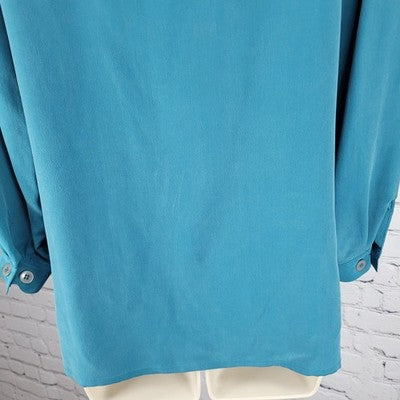 Jacqueline Ferrar Blue 100% Silk Button Up Long Sleeve Shirt Blouse Top XS