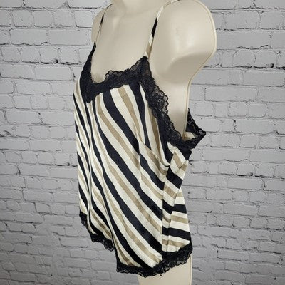Classiques Entier Beige & Black 100% Silk Lace Zipped Camisole Top Size Small S