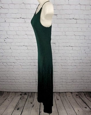 VTG Susan Roselli Vijack Dark Green Glitter Strappy Maxi Dress USA Made Size 4