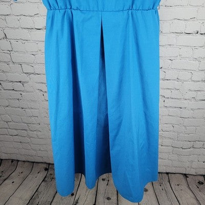 VTG Petites By Willi Blue Pleated Buttoned Short Sleeve A Line Dress USA 8