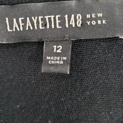 Lafayette 148 Black 100% Wool Long Sleeve Cowl Neck Side Slit Dress Size 12