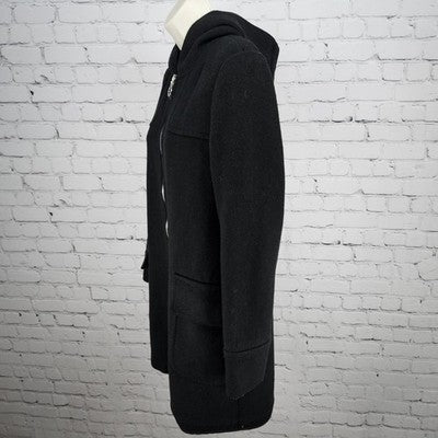 Ann Taylor Black Wool Blend Hooded Full Zip Cargo Pockets Utility Coat 4