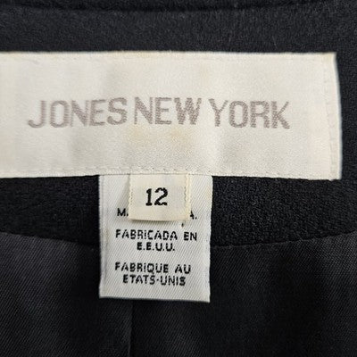 VTG Jones New York Black 100% Wool Midi Skirt Suit 2 Piece Set USA 10/12