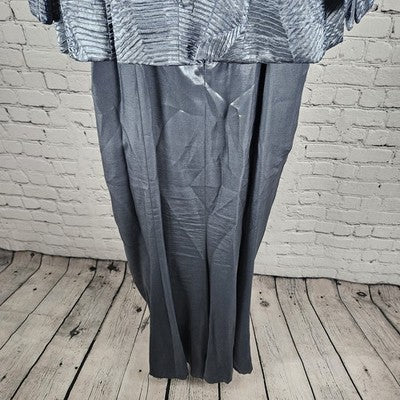 VTG Alex Evenings Blue Sheen 2 Piece Set Long Dress Jacket Outfit USA Medium M