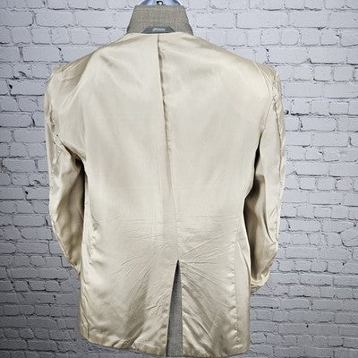 VTG Haggar Gallery Beige Check 2 Button Vented Notch Blazer Sport Coat USA 38