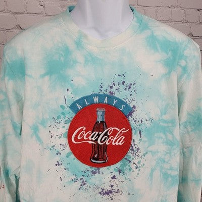 VTG Coca Cola Blue Tie Dye Crew Neck Embroidered Long Sleeve Shirt Medium M