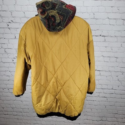 VTG UTEX 50 Black Velvety Print Trim Hooded Insulated Zip Puffer Jacket Large L