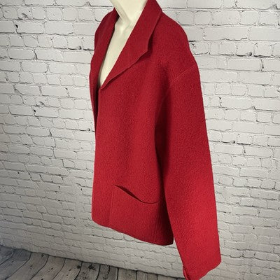 Harve Benard Red Open Classic Collared Pockets Unlined Jacket Size Large L
