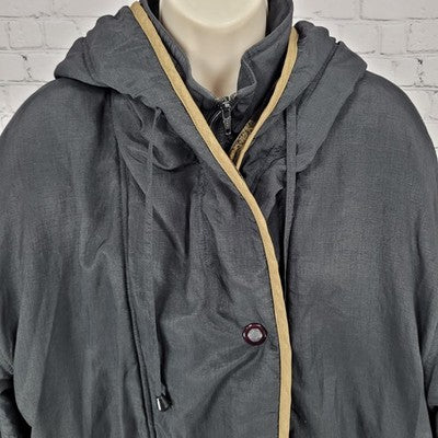 VTG UTEX 50 Black Velvety Print Trim Hooded Insulated Zip Puffer Jacket Large L