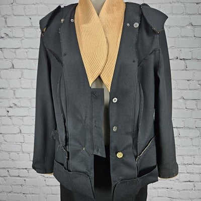 VTG Roaman's Black Gold Skirt Suit Set 2 Piece Double Breasted Jacket Medium M