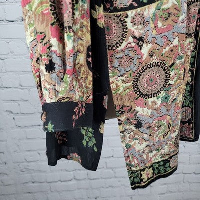 VTG Platinum Dorothy Schoelen Black Floral Long Sleeve Buttoned Blouse Top US PL