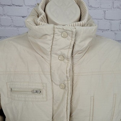 VTG Bsk Outwear Beige Full Zip Knit Collar Zipped Pockets Coat Teen Size Large L