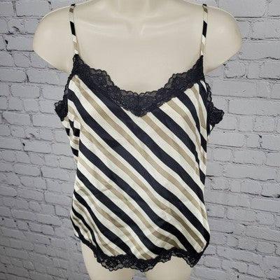 Classiques Entier Beige & Black 100% Silk Lace Zipped Camisole Top Size Small S