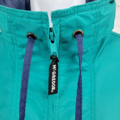 VTG McGregor Green Blue Anti Breeze Hideable Hood Zip Windbreaker Jacket 3X