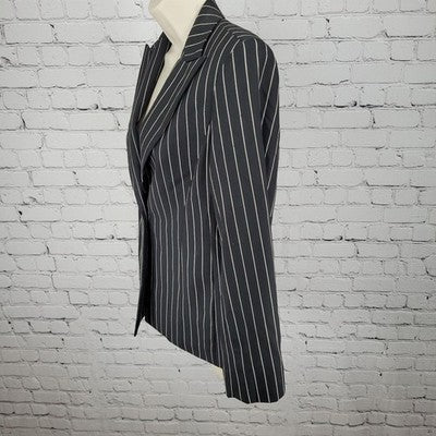 Austin Reed Black Striped 100% Worsted Wool Peak Blazer Jacket USA Petite 4P