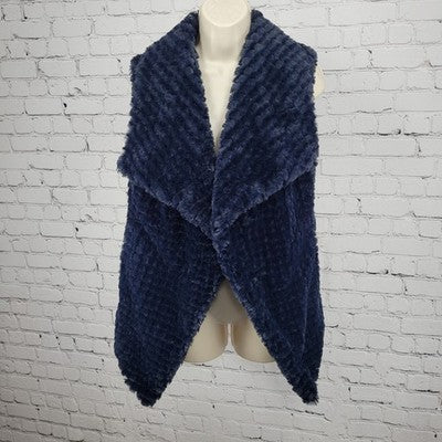 NVLT Blue Faux Fur Open Pockets Sleeveless Soft Fuzzy Lined Vest Jacket XS