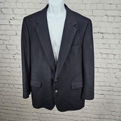 VTG Bill Blass Navy Pinstriped 2 Button Vented Notch Blazer Sport Coat USA 46L