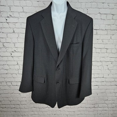 Towncraft Black Worsted Wool Blend 2 Button Vented Notch Blazer Sport Coat 46L