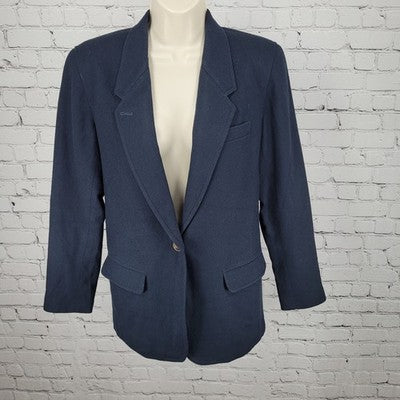 VTG Liz Sport Claiborne Navy Wool Button Notch Lined Blazer Suit Jacket Size 6P