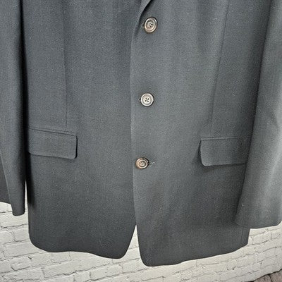 VTG Austin Reed Black 100% Wool 3 Button Ventless Blazer Sport Coat USA 44R