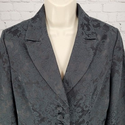 Geoffrey Beene Sport Black Damask Floral Buttoned Notch Blazer Jacket Size 10