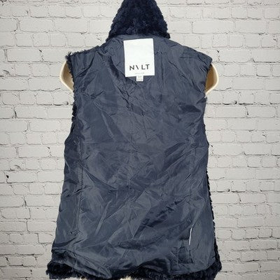 NVLT Blue Faux Fur Open Pockets Sleeveless Soft Fuzzy Lined Vest Jacket XS