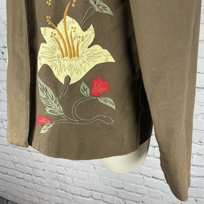Hearts Of Palm Brown Floral Embroidered Buttoned Lightweight Jacket Size 8