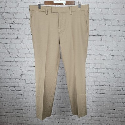 Louis Raphael Luxe Tan Wool Blend Stretch Slim Fit Flat Front Pants Size 35x30