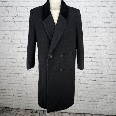 VTG Jones New York Black 100% Wool Velvet Collar Over Coat USA Small Petite SP