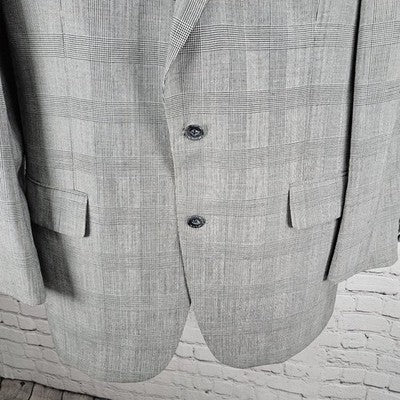 VTG Barrister Black White Glen Check 2 Button Notch Blazer Sport Coat USA 42