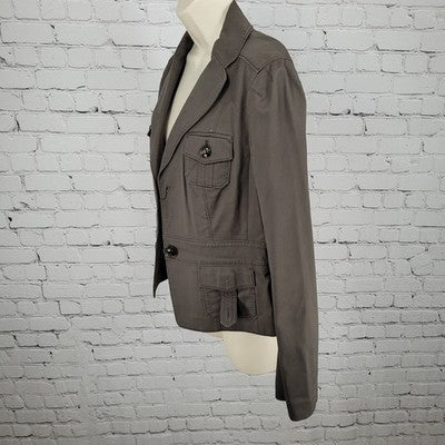 Ann Taylor Brown Cotton Blend Stretch Buttoned Collared Unlined Jacket Size 6