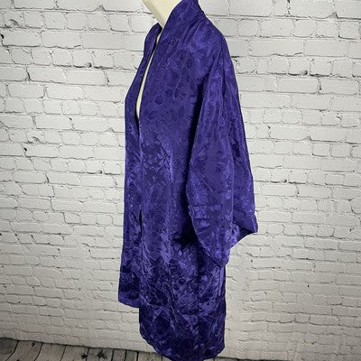Frederick’s Of Hollywood Purple Roses Satin Short Sleeve Robe Size Medium M