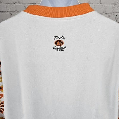 Tito's Vodka White Orange Pixel Print Embroidered Logo Pullover Sweatshirt XL
