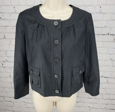 J. CREW Black 100% Wool Super 120's Lightweight Buttoned Lined Jacket Size 4