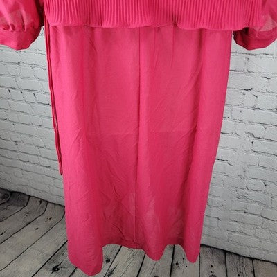 VTG More Promises Pink 3/4 Sleeve Wrap Tie Blouson Midi Dress USA Made Size 14