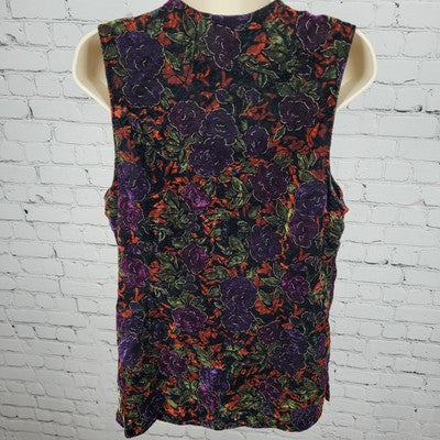 VTG Maren Multicolor Velvety Metallic Floral Toggle Vest USA Made Size Medium M
