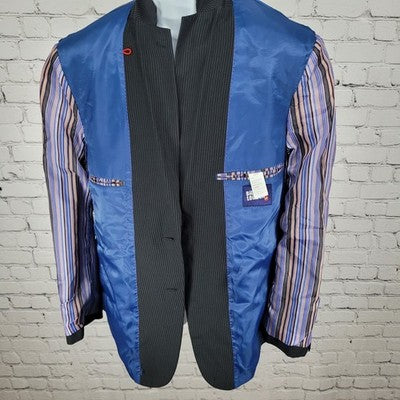 Billy London Black Pinstriped 2 Button Double Notch Blazer Sport Coat Size 42S