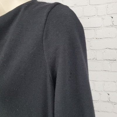 Lafayette 148 Black 100% Wool Long Sleeve Cowl Neck Side Slit Dress Size 12
