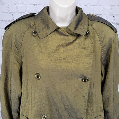 Jones New York Green Sheen Wool Lined Double Breasted Peacoat Trench Coat 8P
