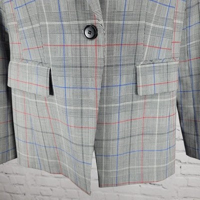 Lewit Grey Wool Stretch Glen Check 1 Button Vented Notch Blazer Suit Jacket 8